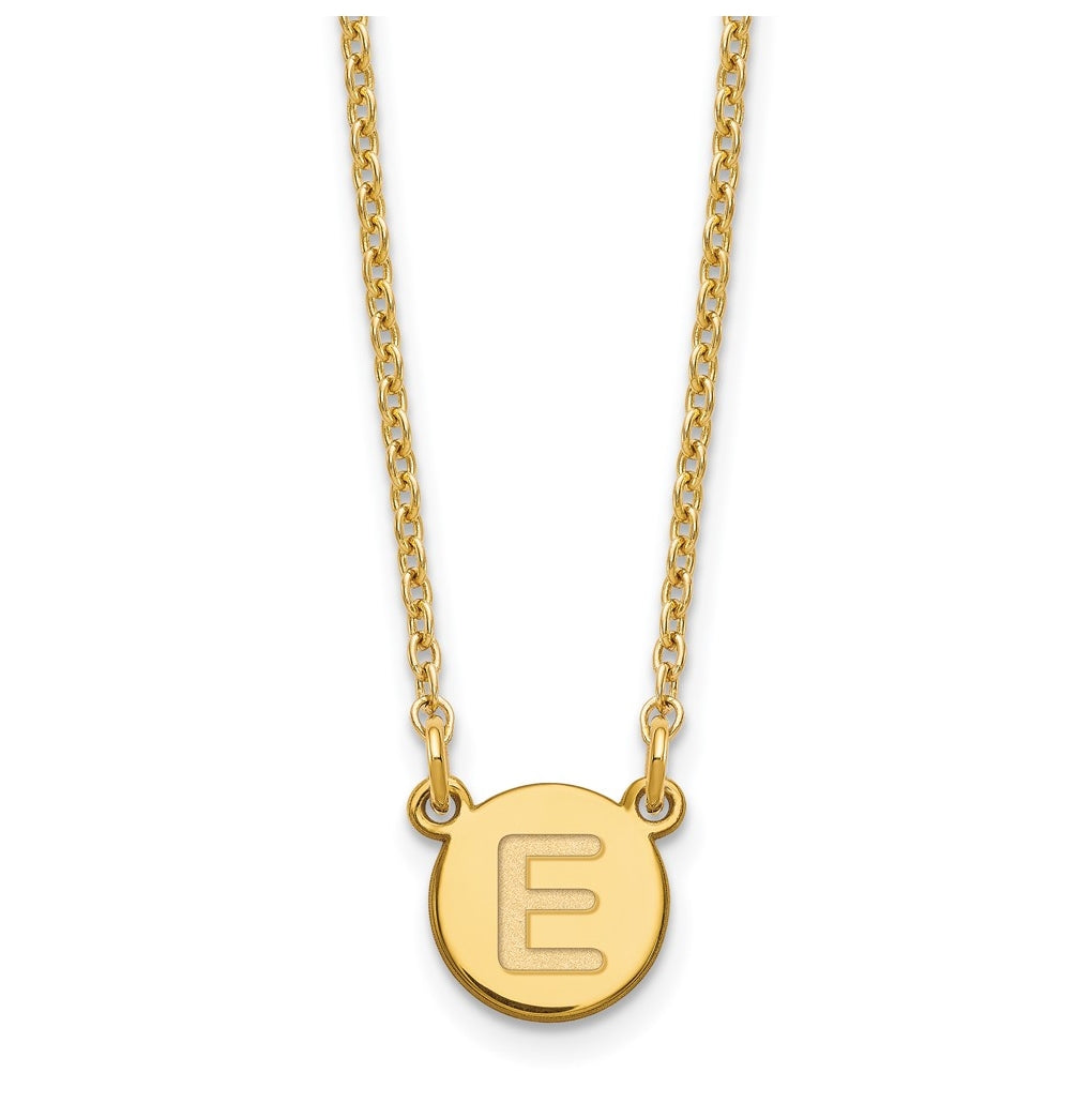 Sterling Silver Gold plated Tiny Circle Block Letter E Initial Necklace