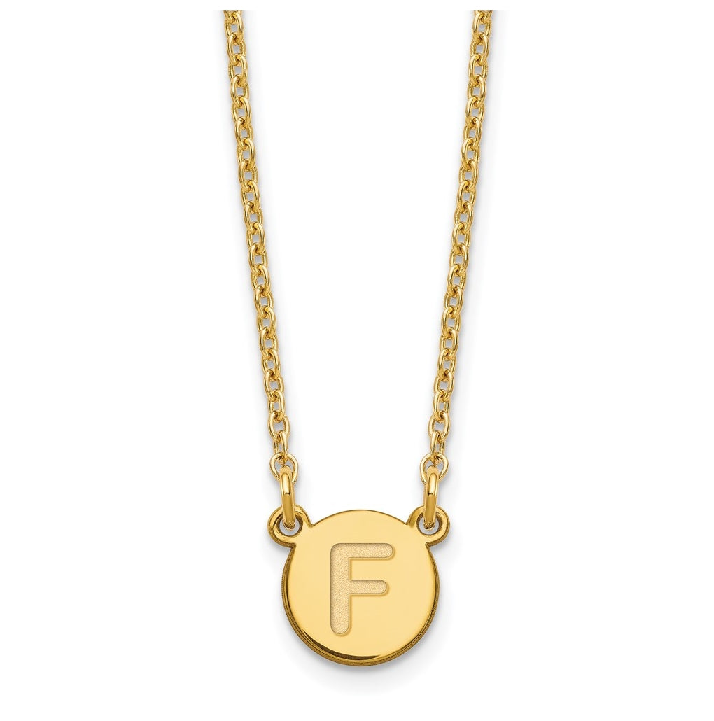 Sterling Silver Gold plated Tiny Circle Block Letter F Initial Necklace