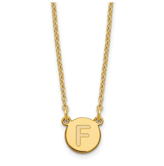 Sterling Silver Gold plated Tiny Circle Block Letter F Initial Necklace
