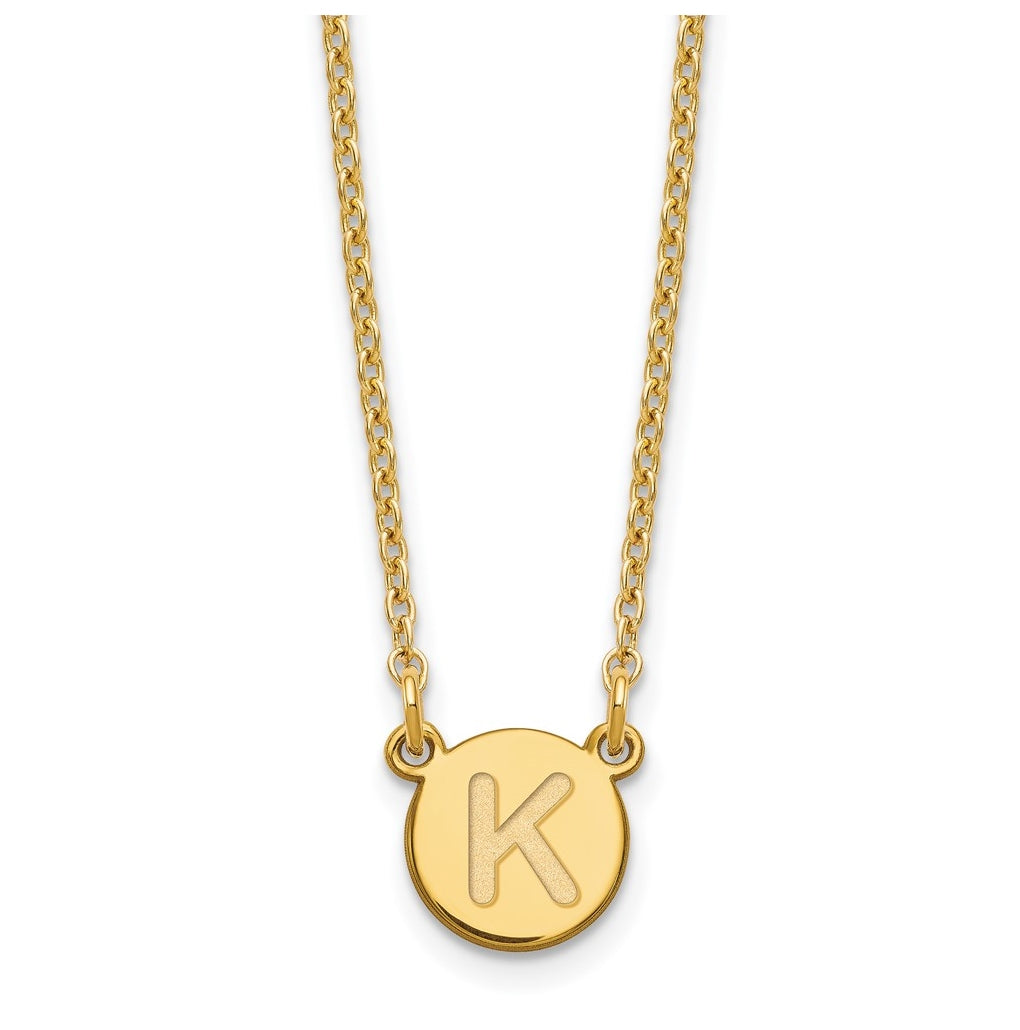 Sterling Silver Gold plated Tiny Circle Block Letter K Initial Necklace