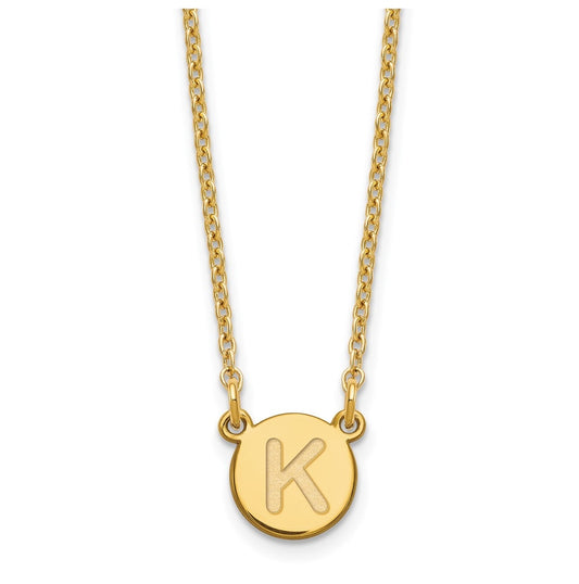 Sterling Silver Gold plated Tiny Circle Block Letter K Initial Necklace