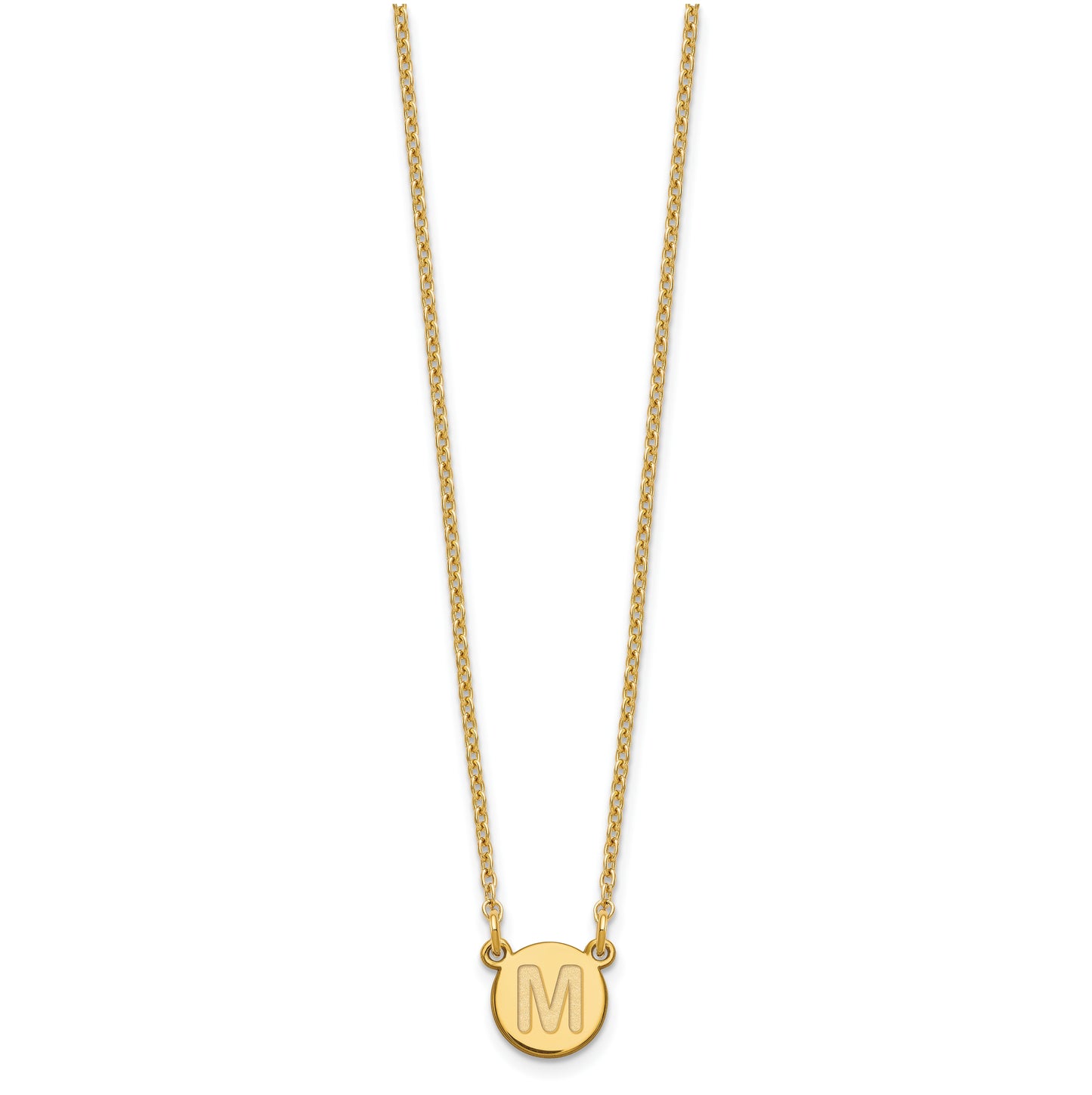 Sterling Silver Gold plated Tiny Circle Block Letter M Initial Necklace