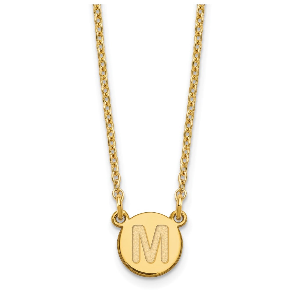 Sterling Silver Gold plated Tiny Circle Block Letter M Initial Necklace