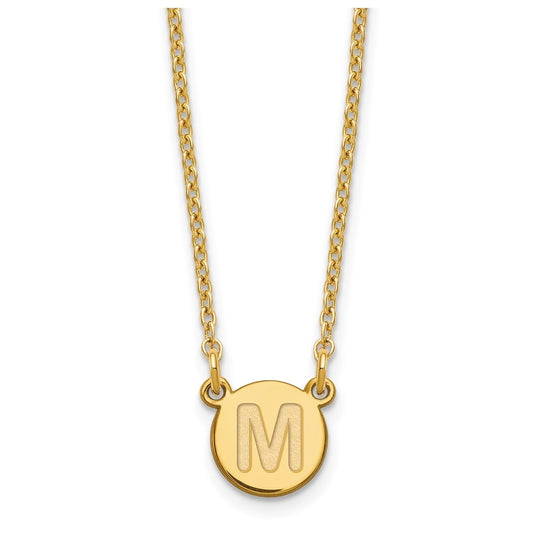 Sterling Silver Gold plated Tiny Circle Block Letter M Initial Necklace