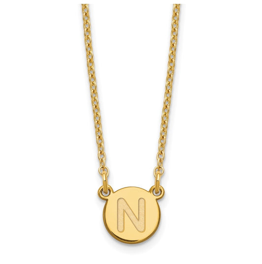 Sterling Silver Gold plated Tiny Circle Block Letter N Initial Necklace