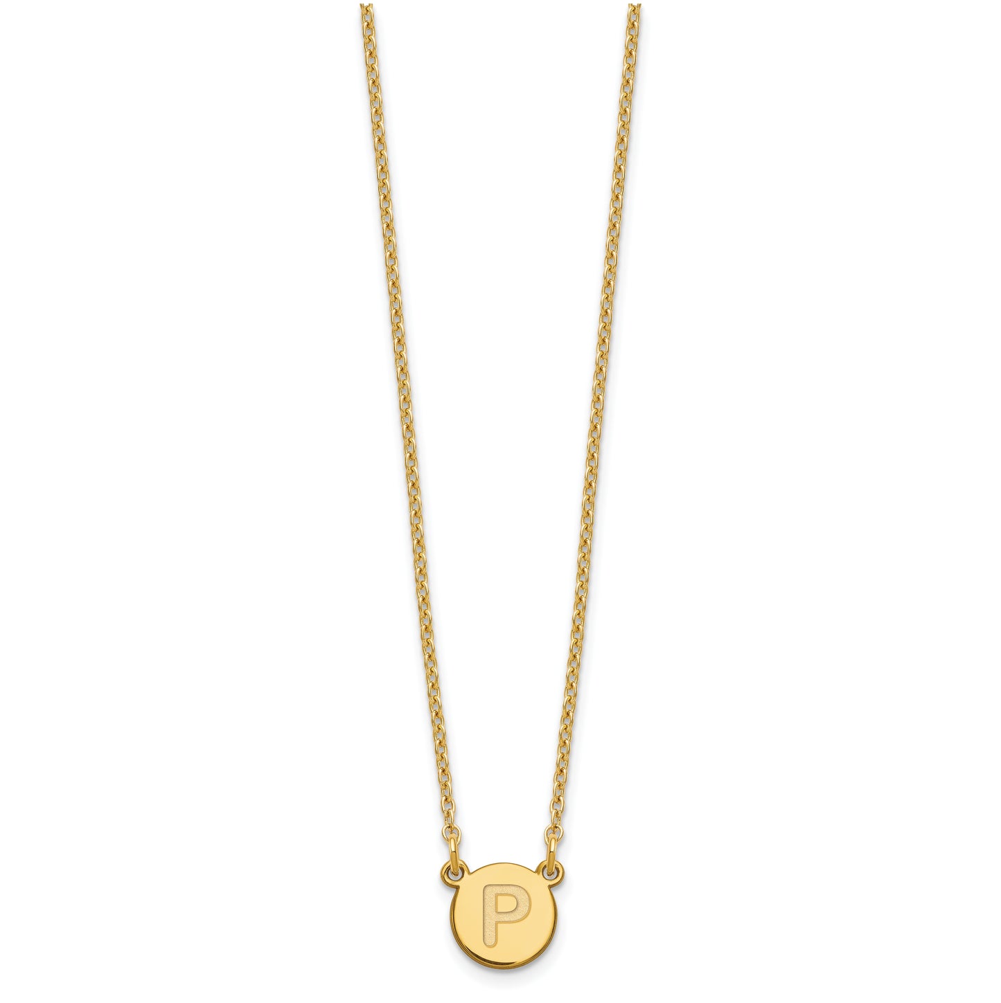 Sterling Silver Gold plated Tiny Circle Block Letter P Initial Necklace