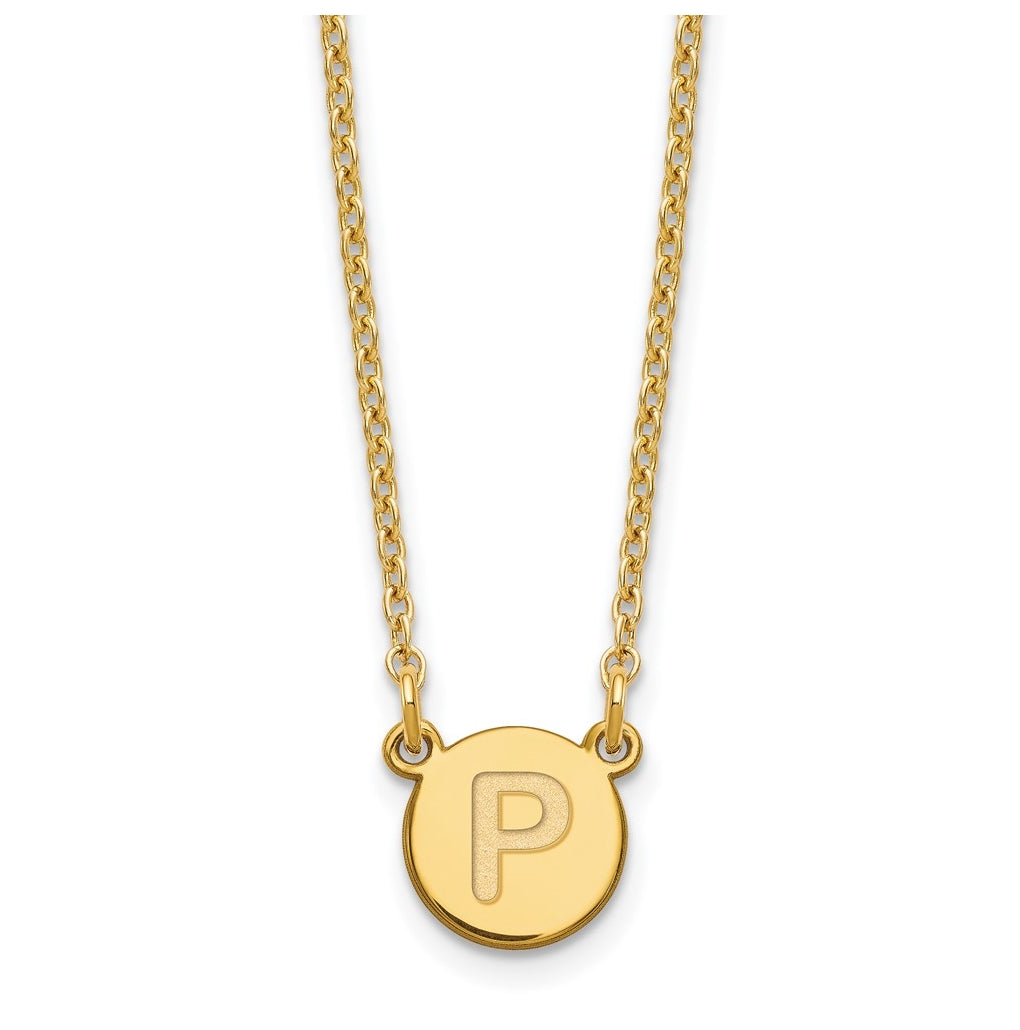 Sterling Silver Gold plated Tiny Circle Block Letter P Initial Necklace