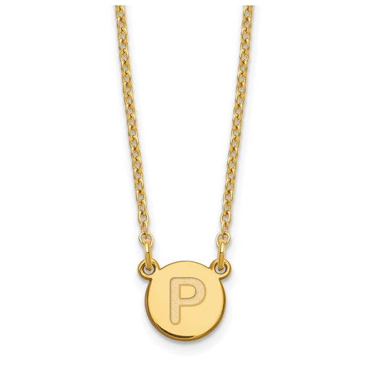 Sterling Silver Gold plated Tiny Circle Block Letter P Initial Necklace
