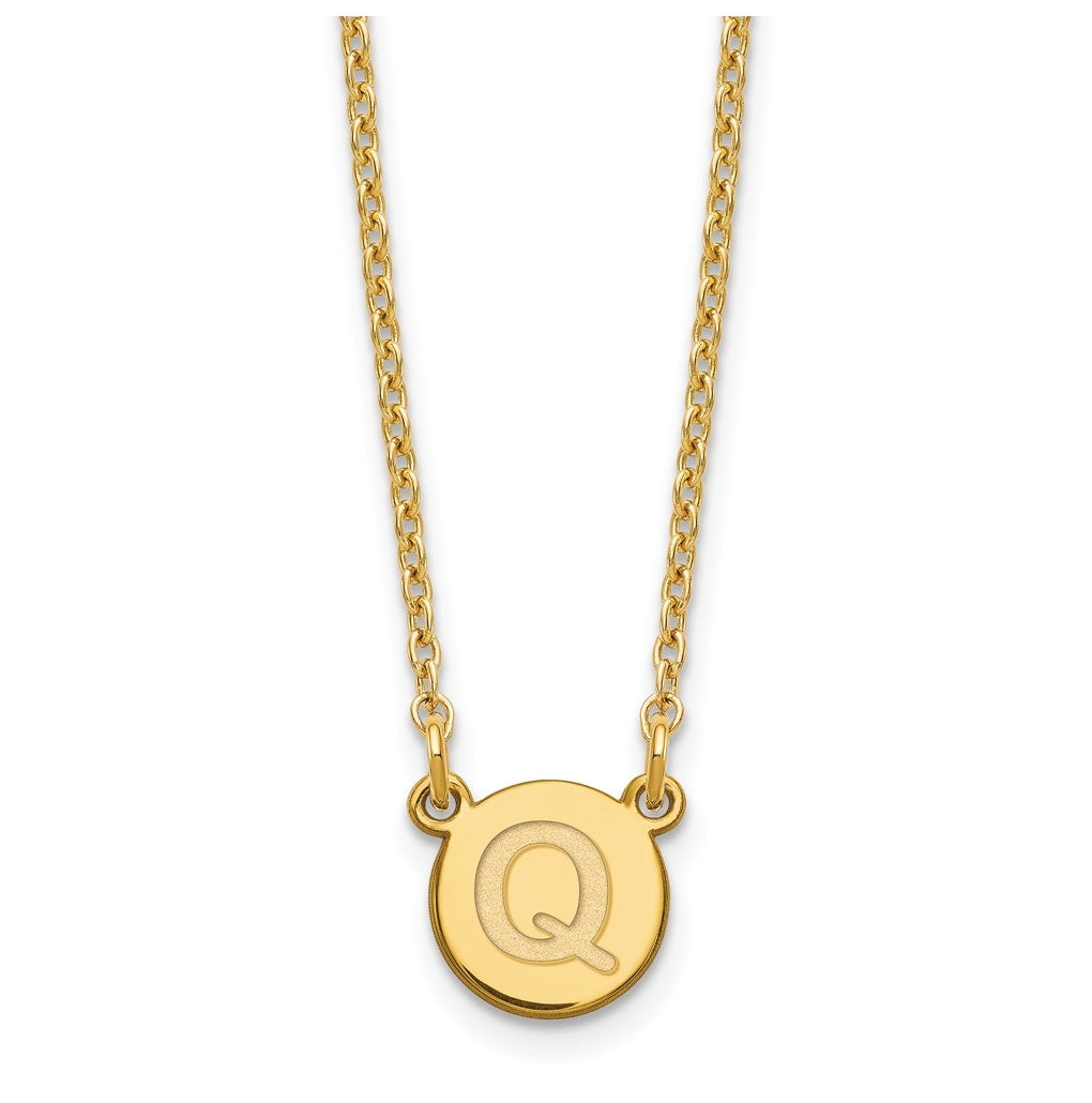 Sterling Silver Gold plated Tiny Circle Block Letter Q Initial Necklace