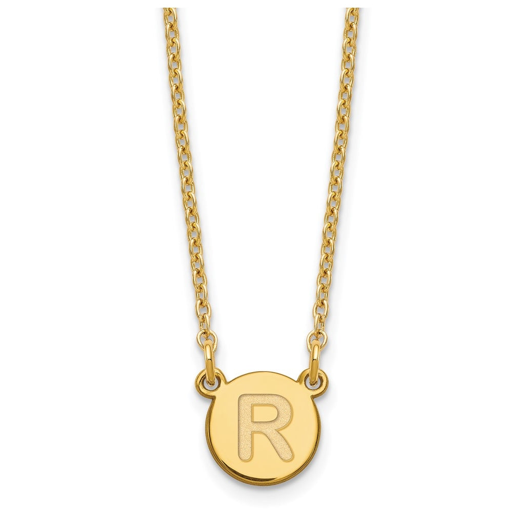 Sterling Silver Gold plated Tiny Circle Block Letter R Initial Necklace