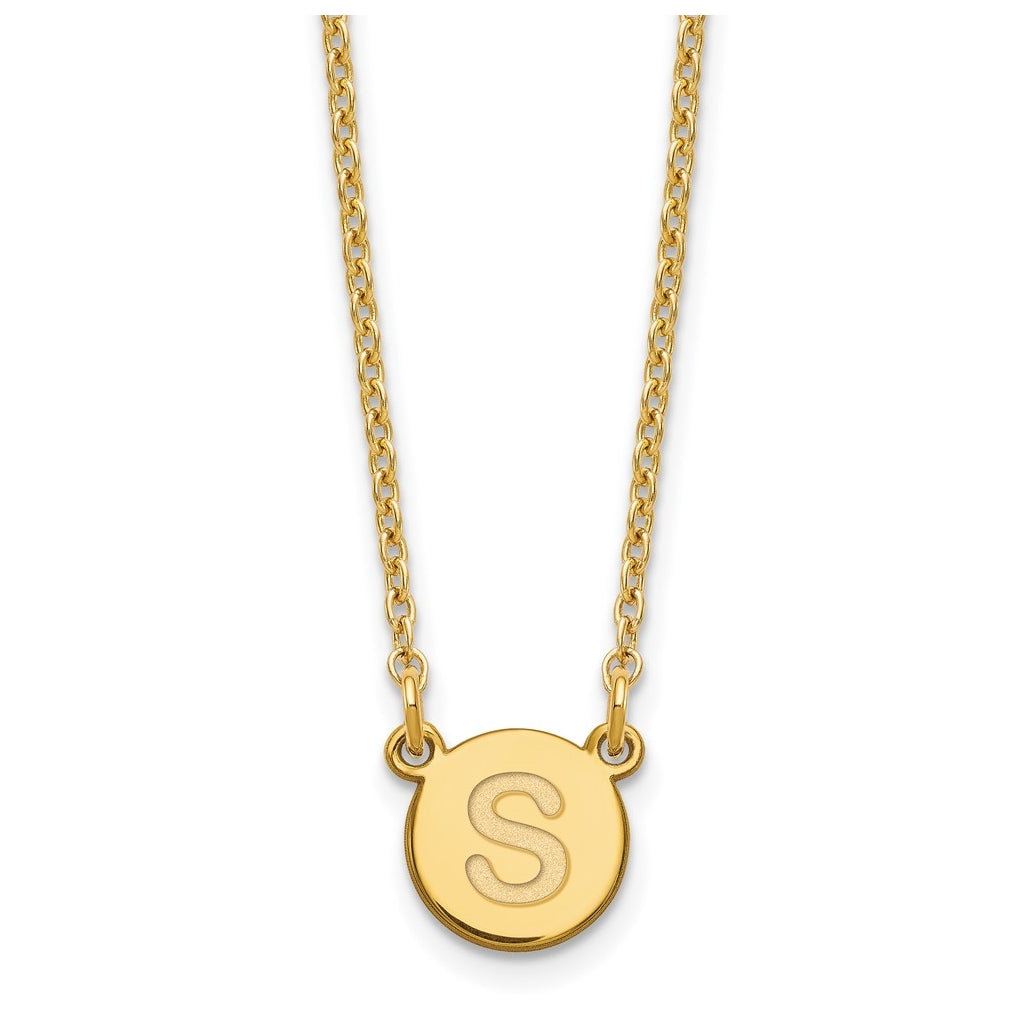 Sterling Silver Gold plated Tiny Circle Block Letter S Initial Necklace
