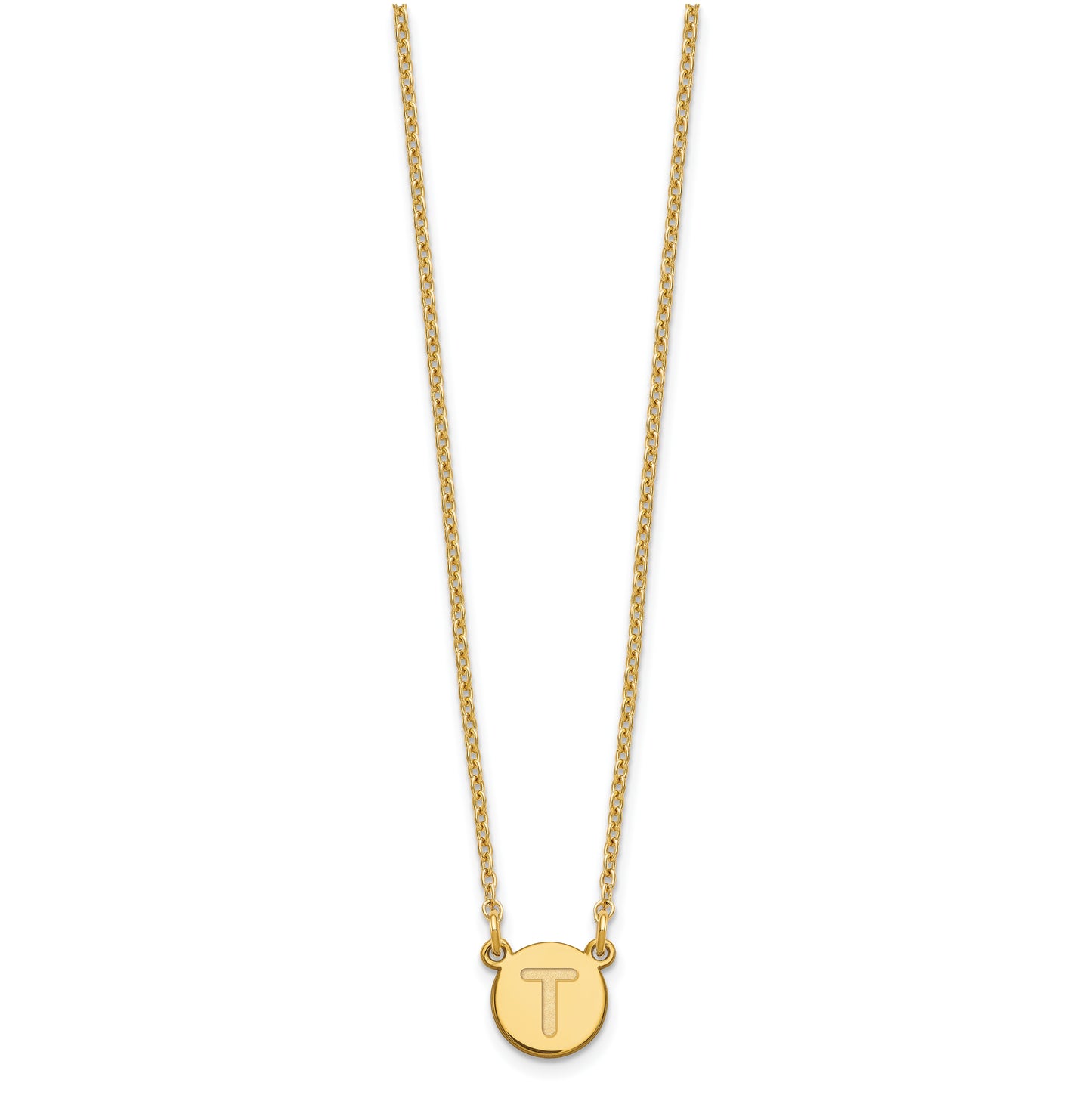 Sterling Silver Gold plated Tiny Circle Block Letter T Initial Necklace