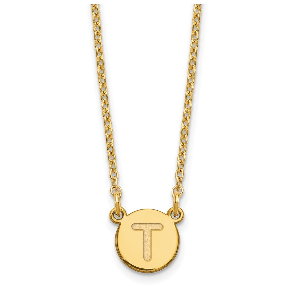 Sterling Silver Gold plated Tiny Circle Block Letter T Initial Necklace