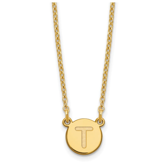 Sterling Silver Gold plated Tiny Circle Block Letter T Initial Necklace