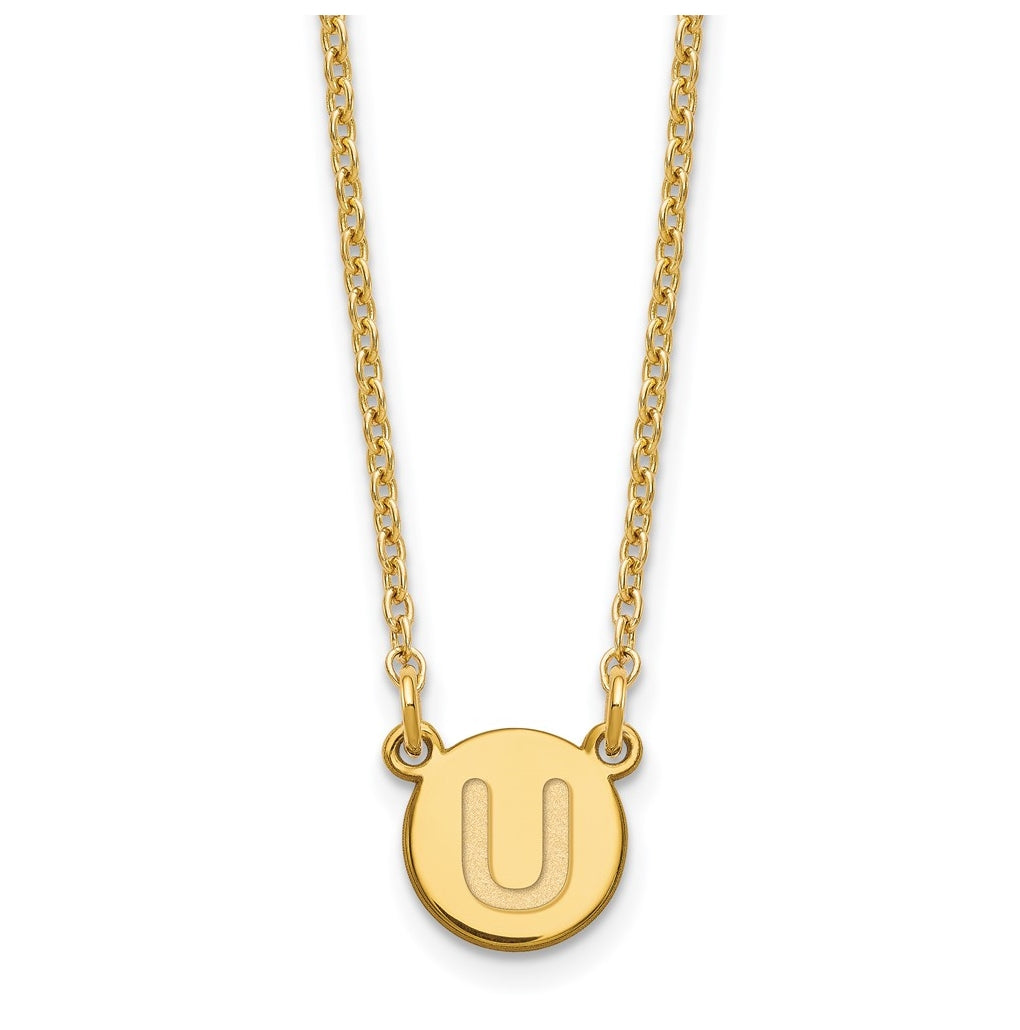 Sterling Silver Gold plated Tiny Circle Block Letter U Initial Necklace