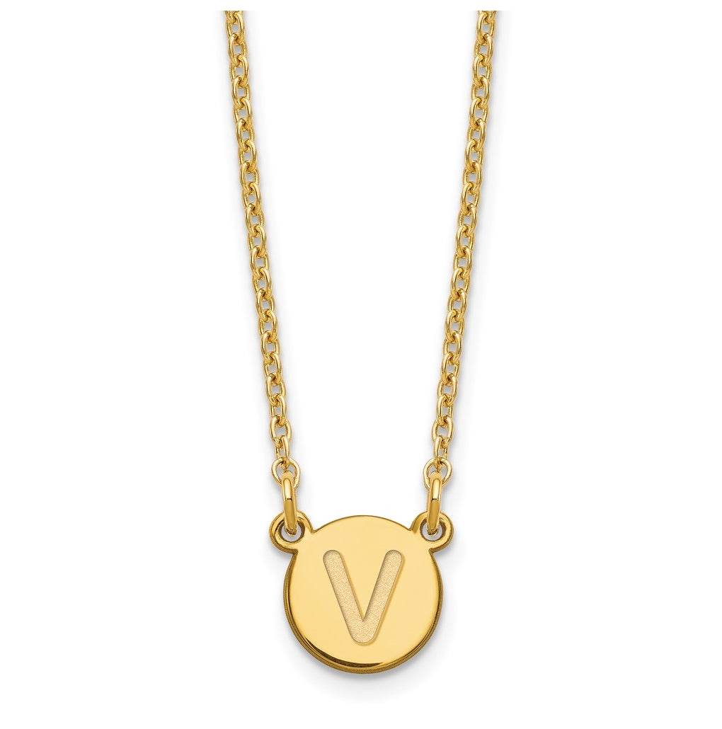 Sterling Silver Gold plated Tiny Circle Block Letter V Initial Necklace