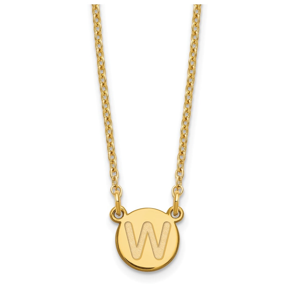 Sterling Silver Gold plated Tiny Circle Block Letter W Initial Necklace
