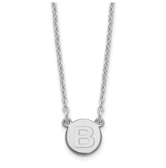 Sterling Silver Rhodium plated Tiny Circle Block Letter B Initial Necklace