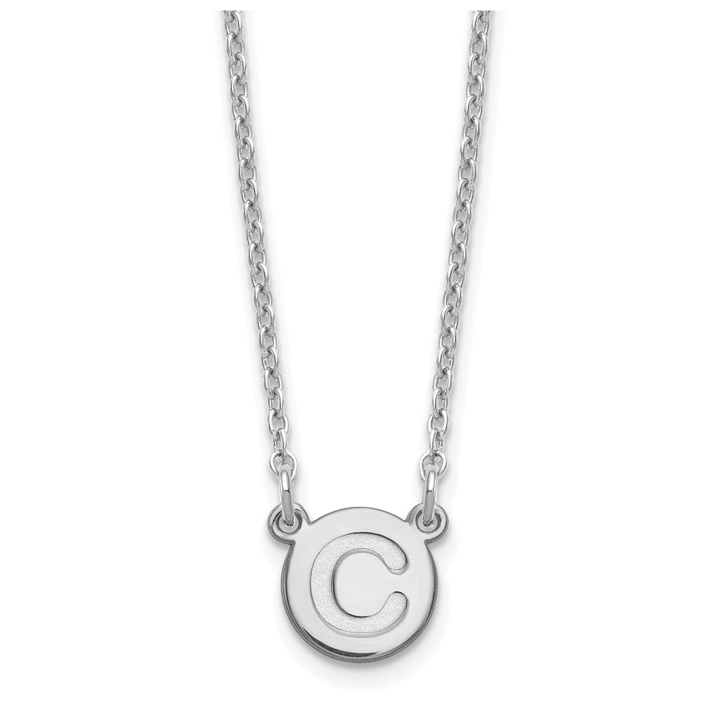 Sterling Silver Rhodium plated Tiny Circle Block Letter C Initial Necklace