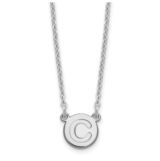 Sterling Silver Rhodium plated Tiny Circle Block Letter C Initial Necklace