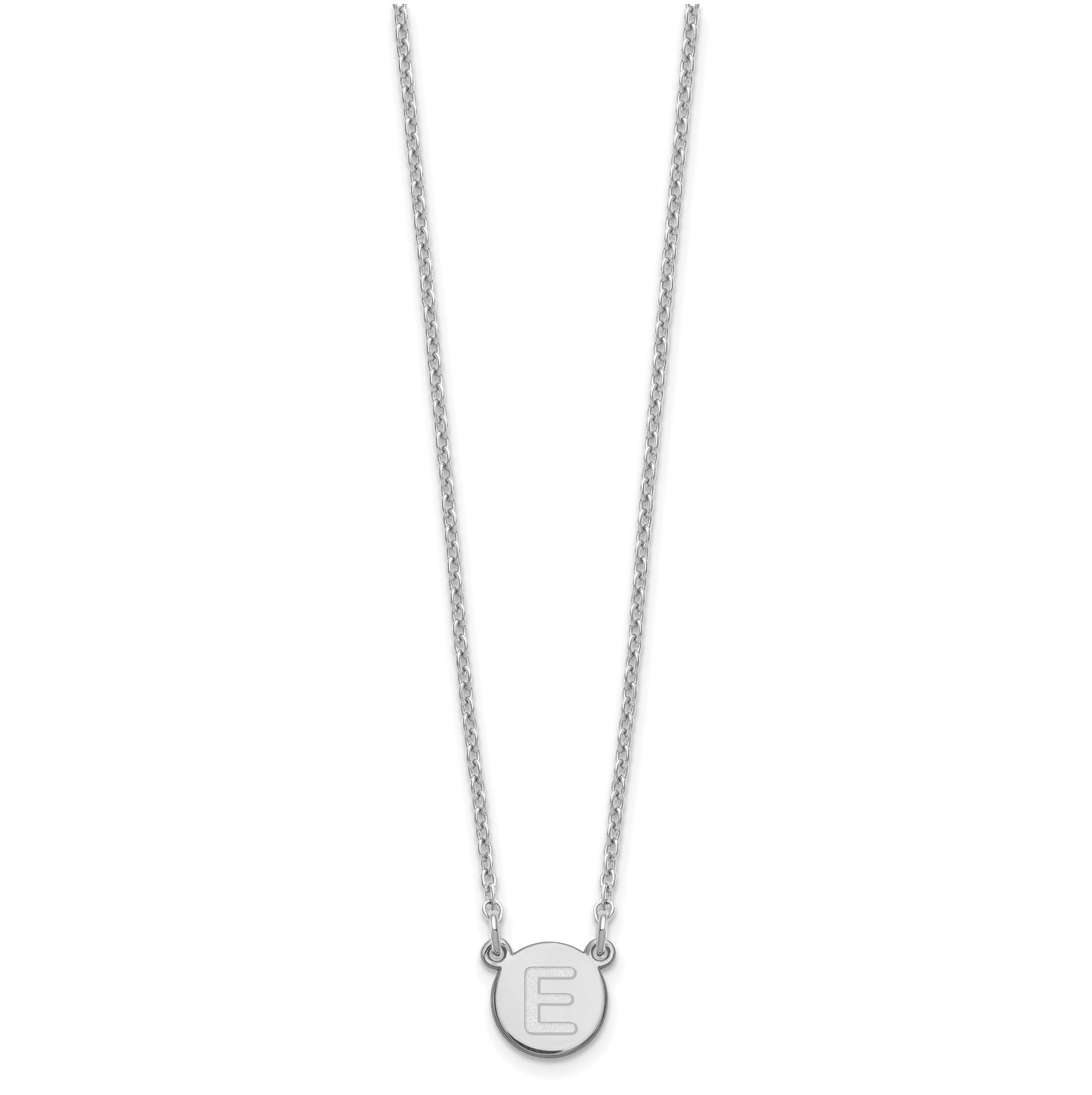 Sterling Silver Rhodium plated Tiny Circle Block Letter E Initial Necklace