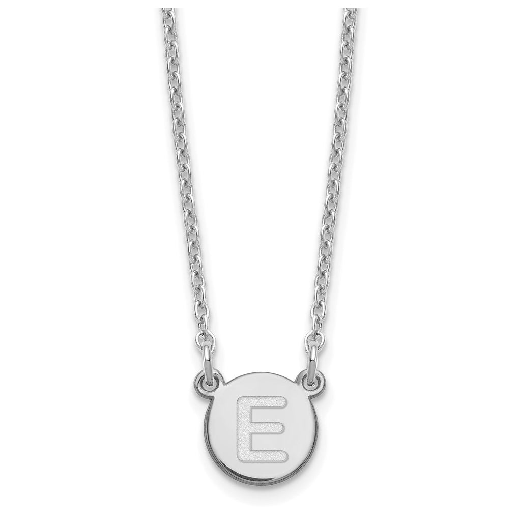 Sterling Silver Rhodium plated Tiny Circle Block Letter E Initial Necklace