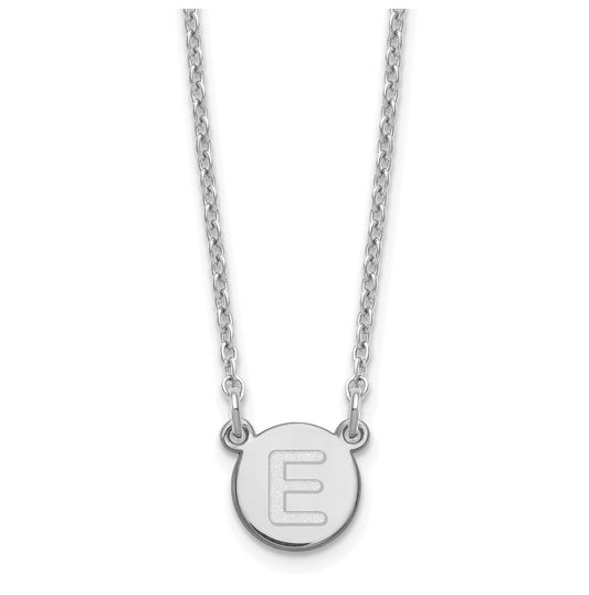 Sterling Silver Rhodium plated Tiny Circle Block Letter E Initial Necklace