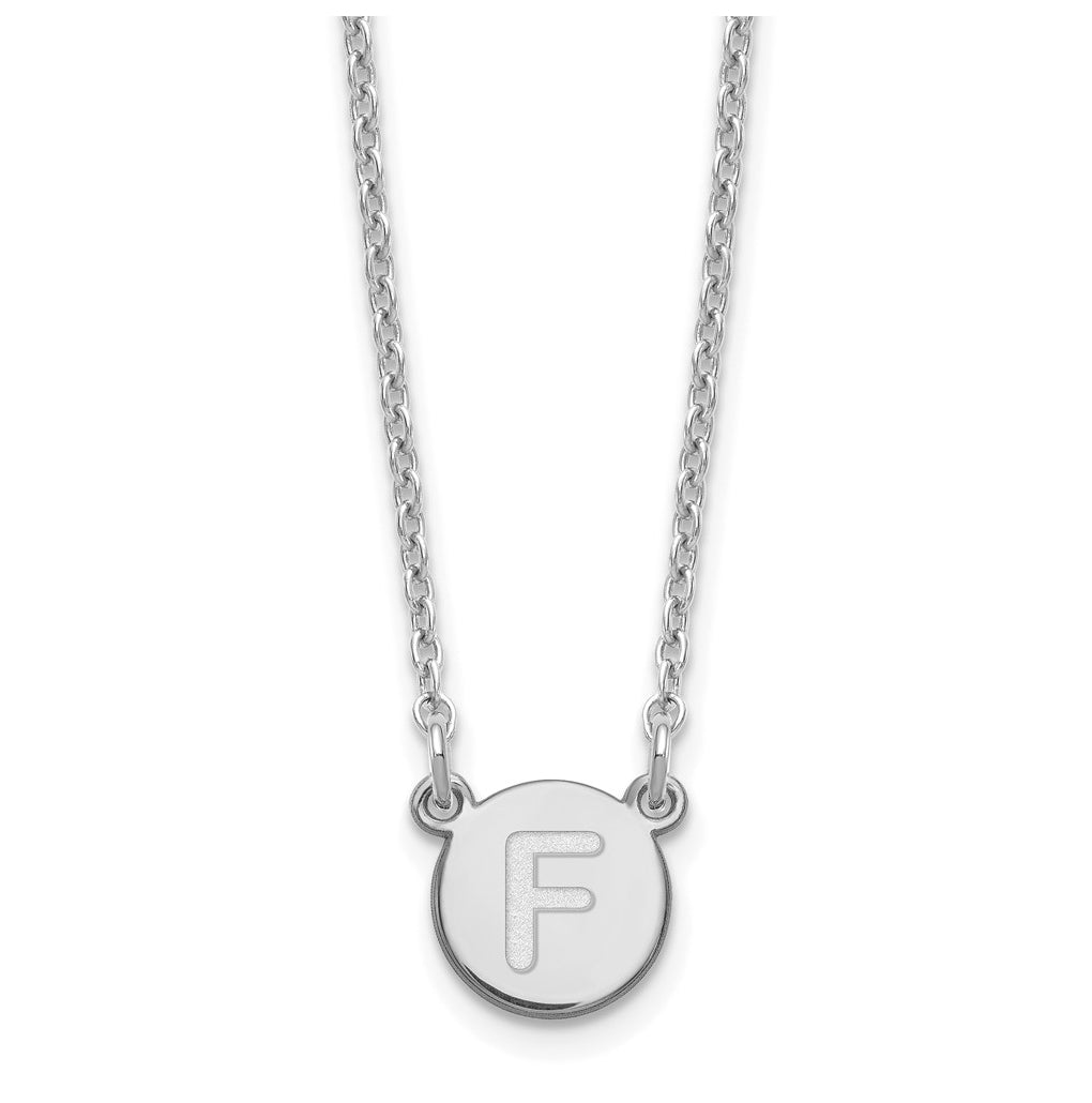 Sterling Silver Rhodium plated Tiny Circle Block Letter F Initial Necklace