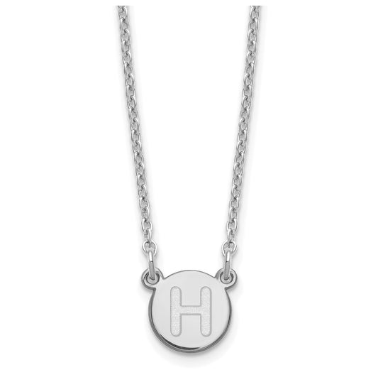 Sterling Silver Rhodium plated Tiny Circle Block Letter H Initial Necklace