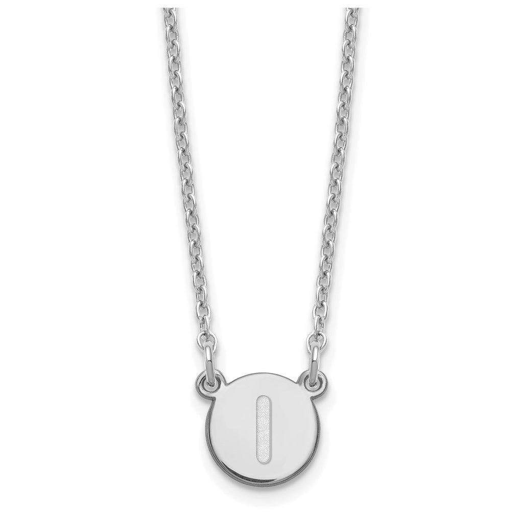 Sterling Silver Rhodium plated Tiny Circle Block Letter I Initial Necklace
