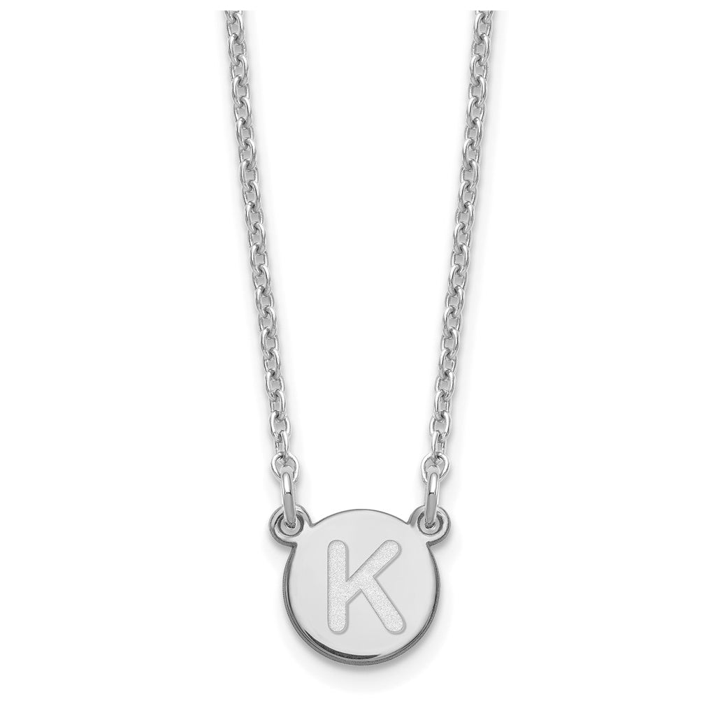 Sterling Silver Rhodium plated Tiny Circle Block Letter K Initial Necklace
