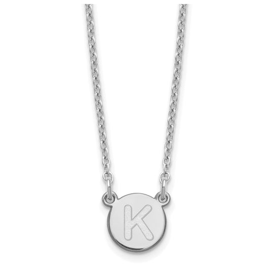 Sterling Silver Rhodium plated Tiny Circle Block Letter K Initial Necklace