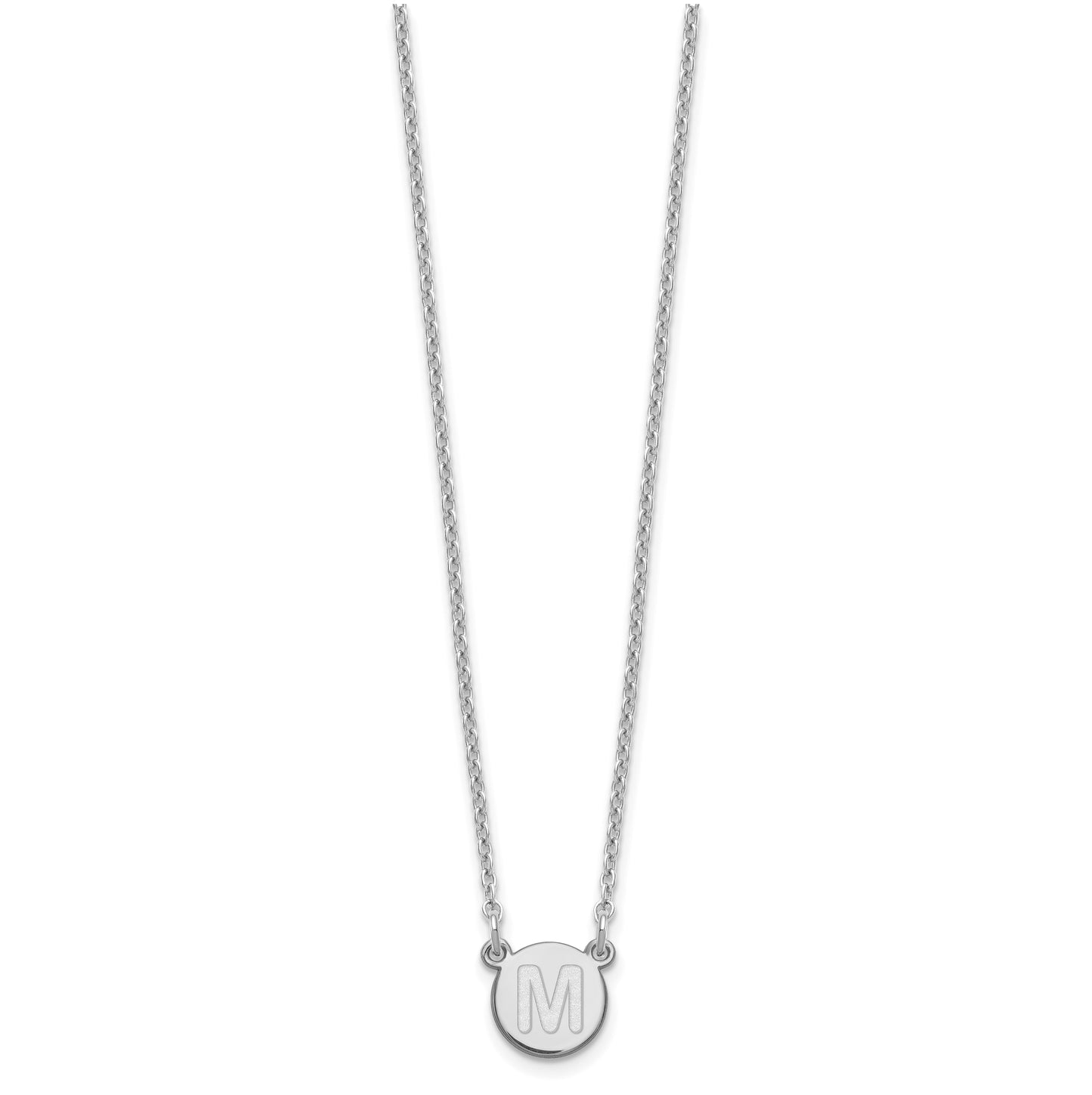 Sterling Silver Rhodium plated Tiny Circle Block Letter M Initial Necklace