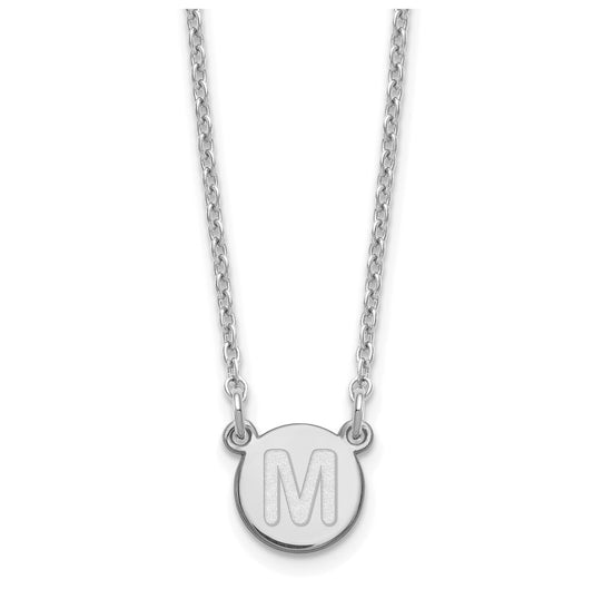 Sterling Silver Rhodium plated Tiny Circle Block Letter M Initial Necklace