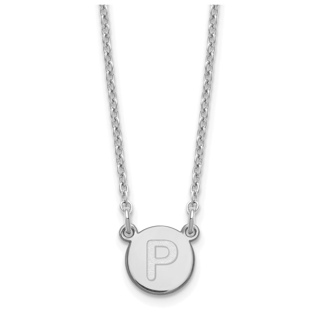 Sterling Silver Rhodium plated Tiny Circle Block Letter P Initial Necklace