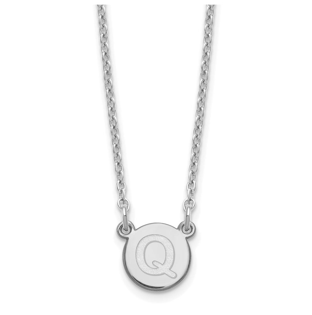 Sterling Silver Rhodium plated Tiny Circle Block Letter Q Initial Necklace