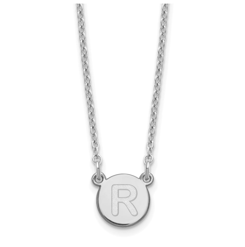 Sterling Silver Rhodium plated Tiny Circle Block Letter R Initial Necklace