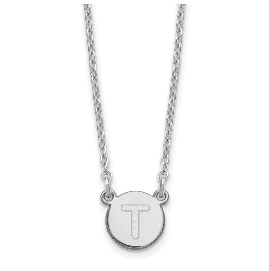 Sterling Silver Rhodium plated Tiny Circle Block Letter T Initial Necklace
