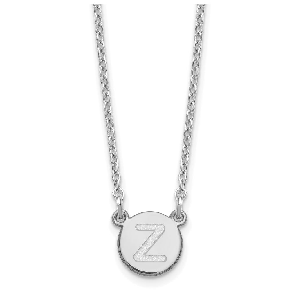 Sterling Silver Rhodium plated Tiny Circle Block Initial Letter Z Necklace