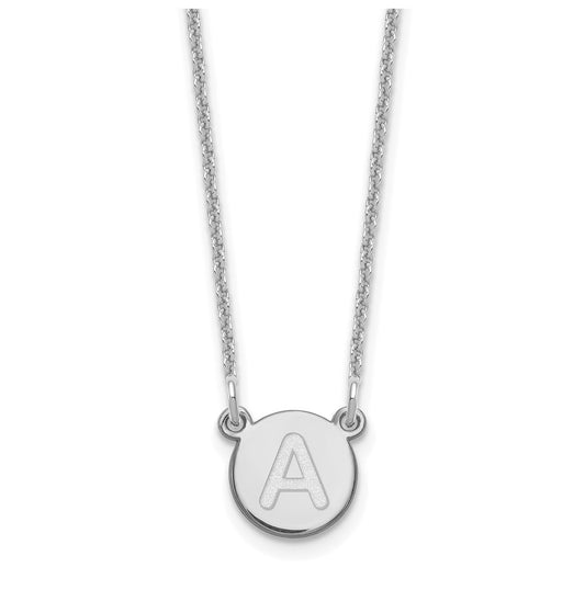 14K White Gold Tiny Circle Block Letter A Initial Necklace
