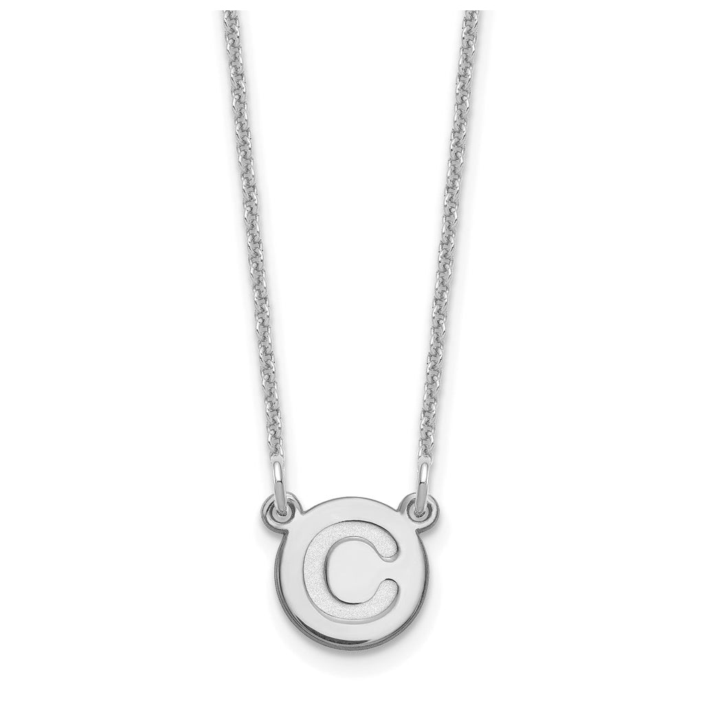 14K White Gold Tiny Circle Block Letter C Initial Necklace