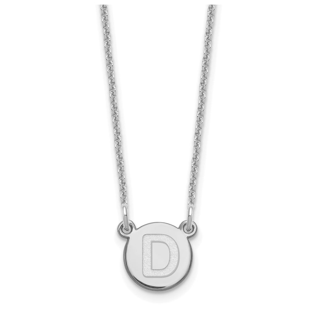 14K White Gold Tiny Circle Block Letter D Initial Necklace