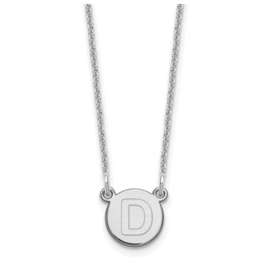 14K White Gold Tiny Circle Block Letter D Initial Necklace