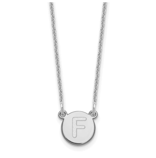14K White Gold Tiny Circle Block Letter F Initial Necklace
