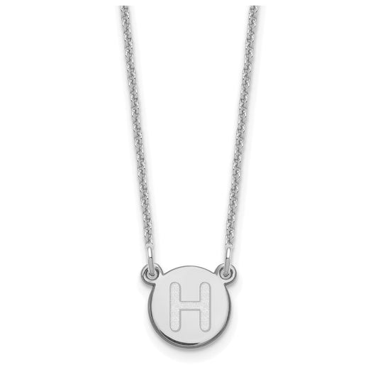 14K White Gold Tiny Circle Block Letter H Initial Necklace