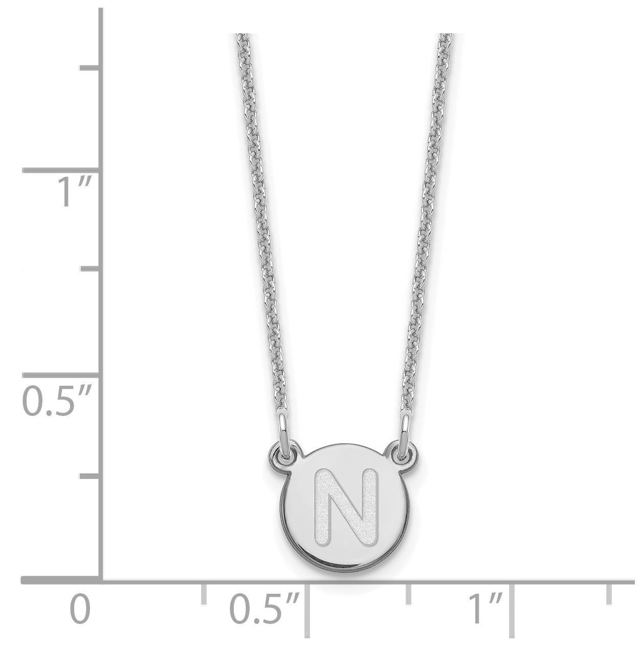 14K White Gold Tiny Circle Block Letter N Initial Necklace