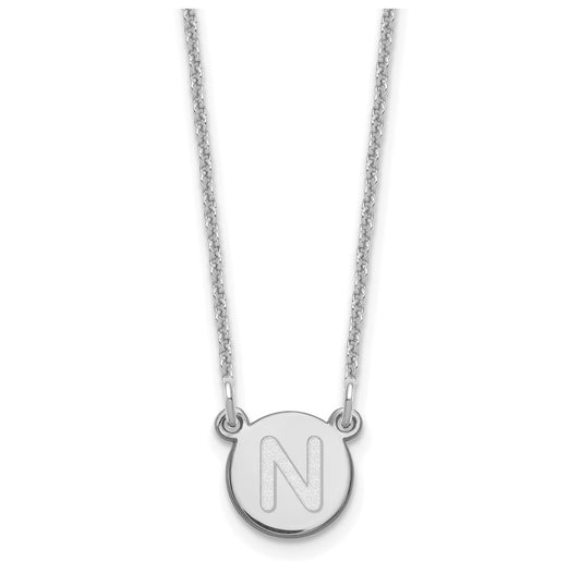 14K White Gold Tiny Circle Block Letter N Initial Necklace