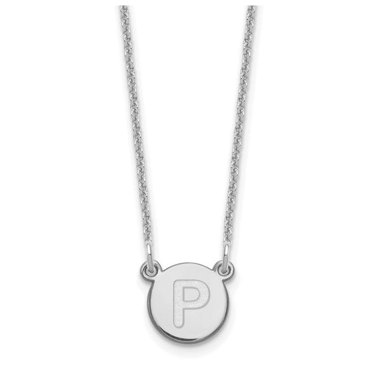 14K White Gold Tiny Circle Block Letter P Initial Necklace
