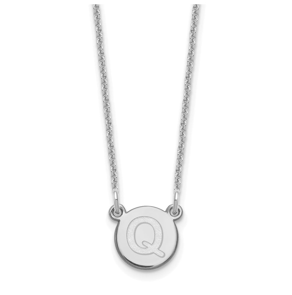 14K White Gold Tiny Circle Block Letter Q Initial Necklace