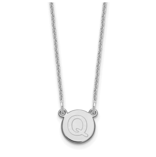 14K White Gold Tiny Circle Block Letter Q Initial Necklace